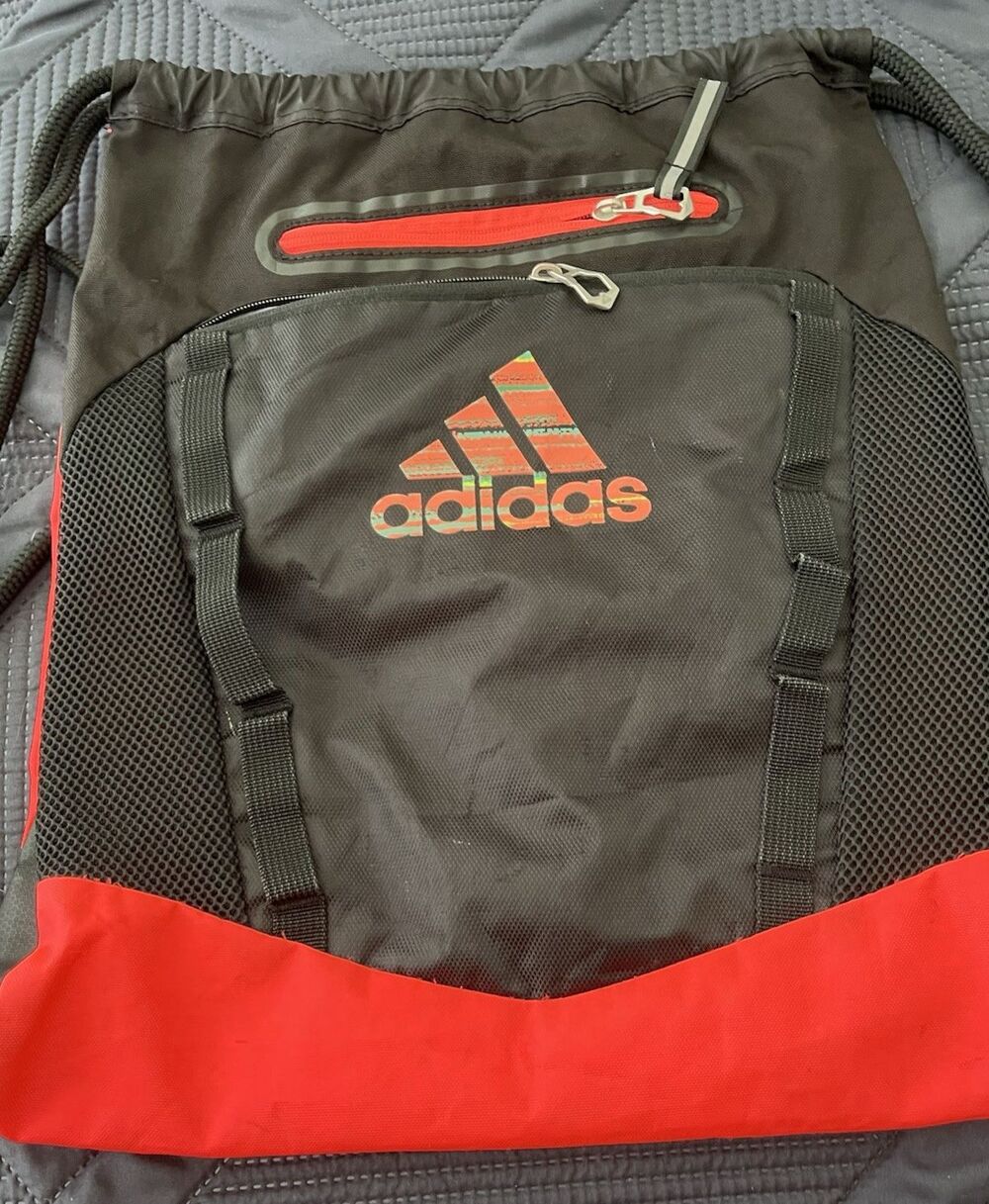 Adidas Black Neon Orange Drawstring Backpack Gym Bag Yoga Sports Athletic